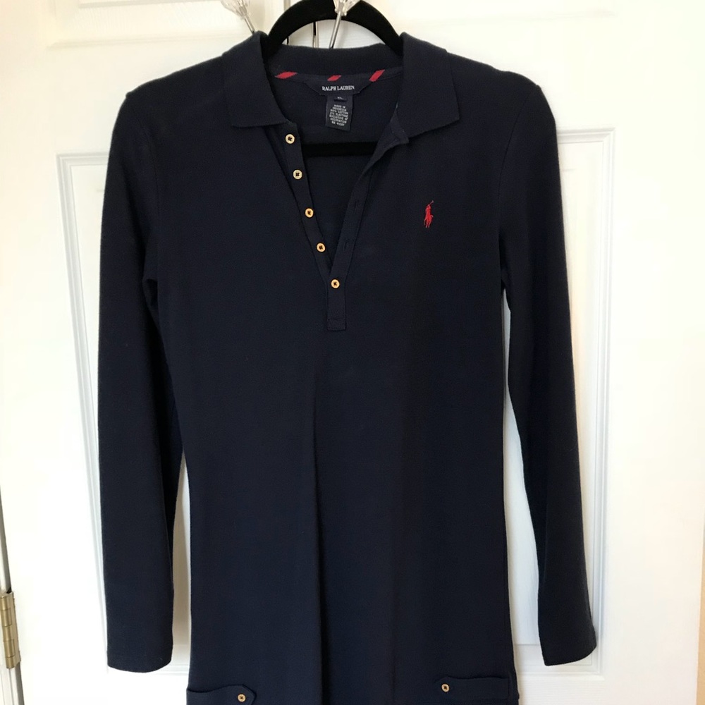 Ralph Lauren Polo Dress Navy Pleated Long Sleeves